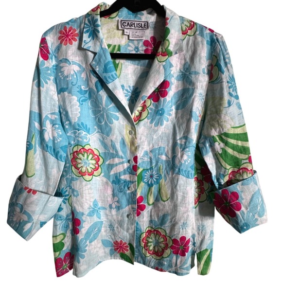 Carlisle Tops - Carlisle 100% Linen Floral Blouse Relaxed Top Size 10 Coastal Cottagecore Preppy